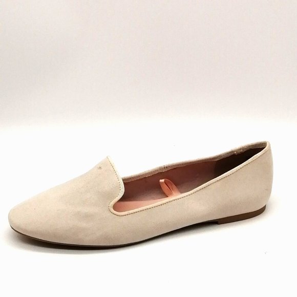 H&M Womans Slip On Loafer Flats Ivory Faux Suede Moc Toe Cushioned Insole EUR 41 - Picture 1 of 10